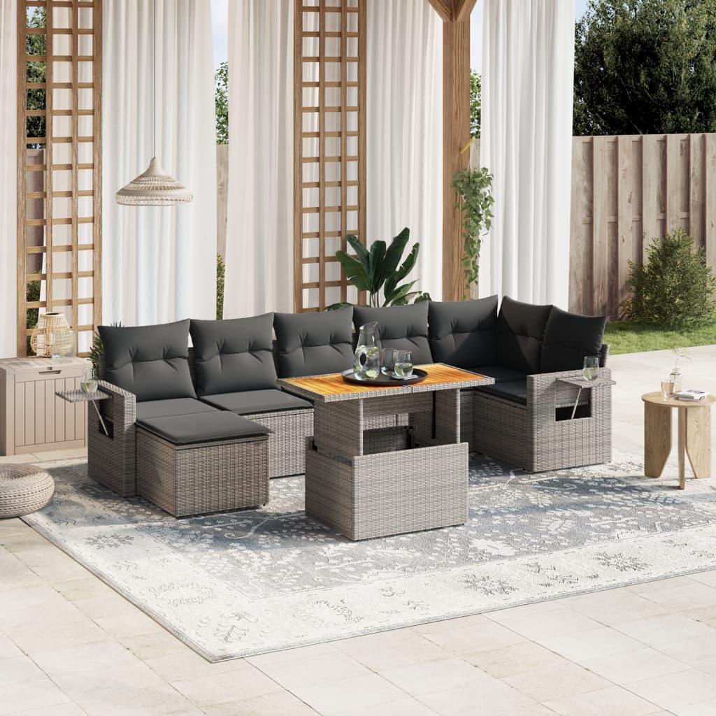 8 Piece Garden Sofa Set with Cushions Grey Poly Rattan