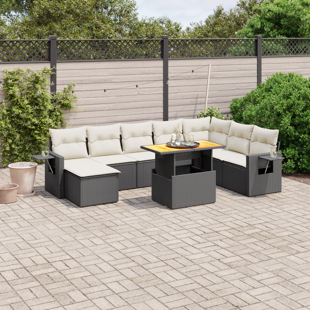 9 Piece Garden Sofa Set with Cushions Black Poly Rattan