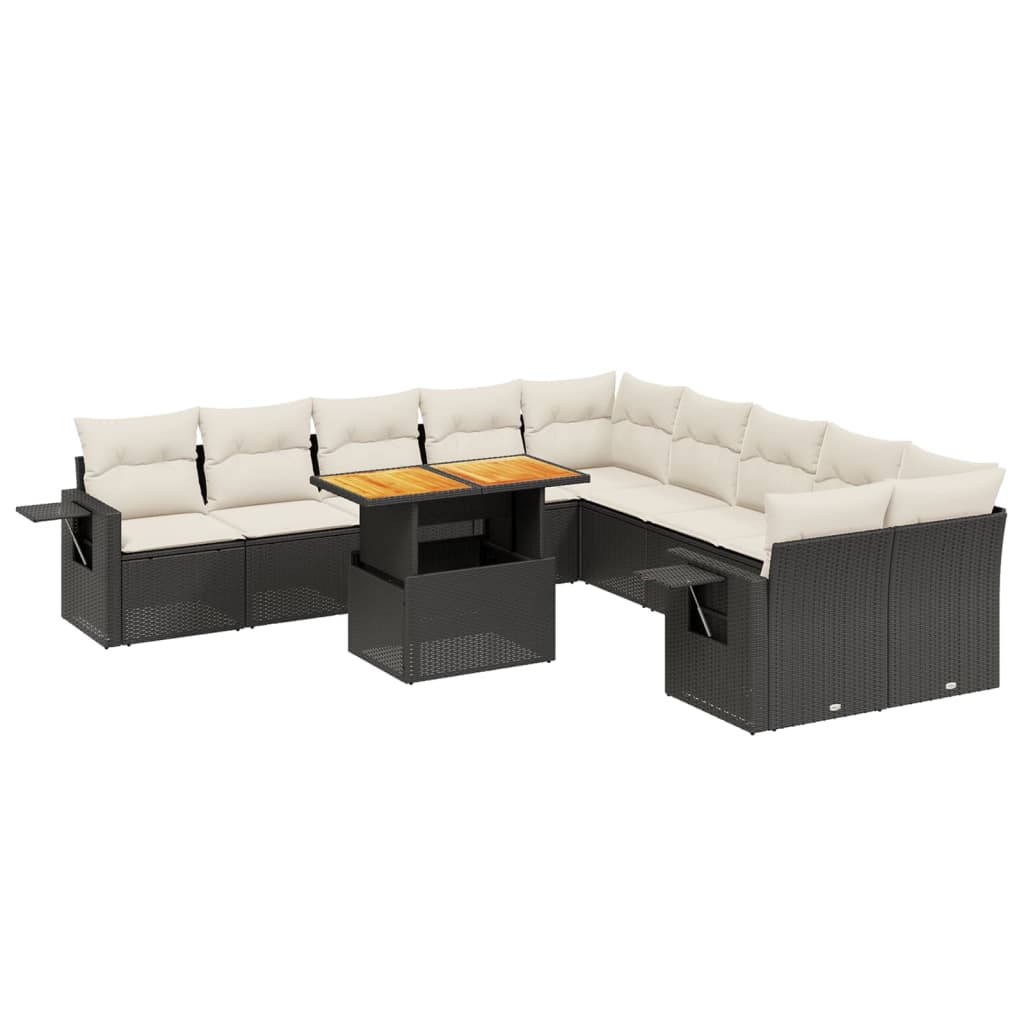 11 Piece Garden Sofa Set with Cushions Black Poly Rattan