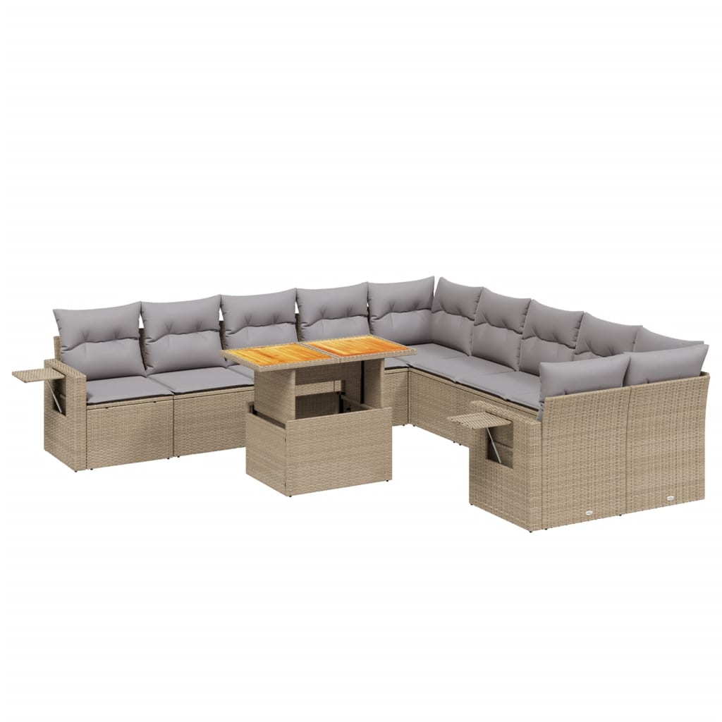 11 Piece Garden Sofa Set with Cushions Beige Poly Rattan