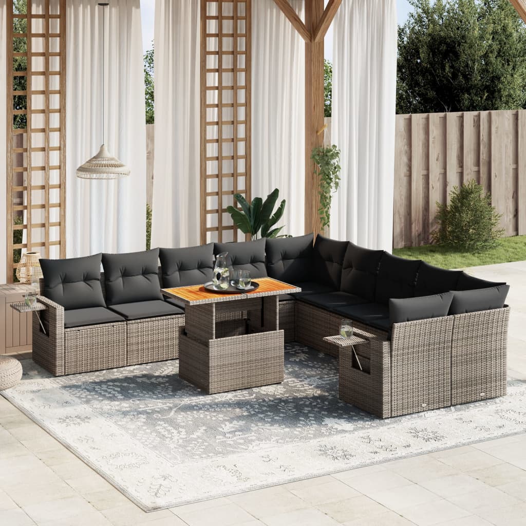 11 Piece Garden Sofa Set with Cushions Grey Poly Rattan