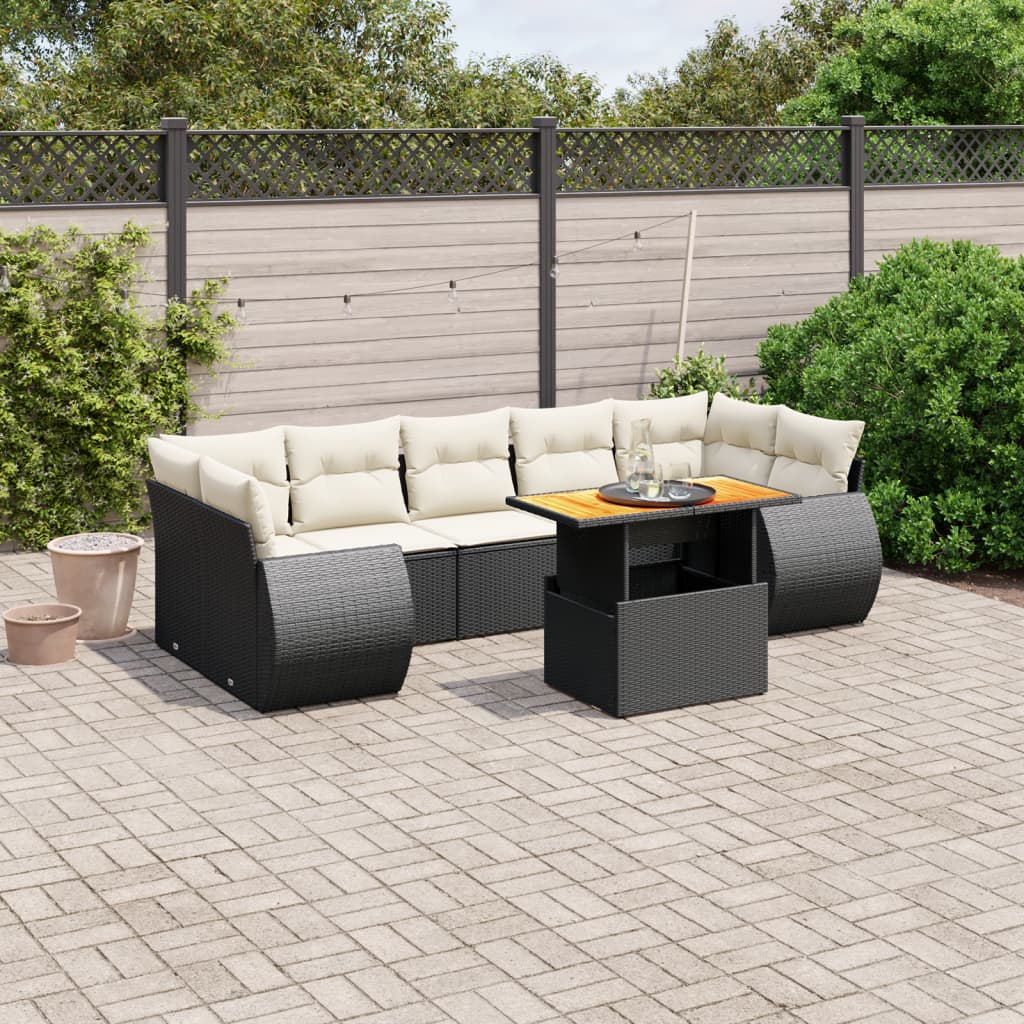 8 Piece Garden Sofa Set with Cushions Black Poly Rattan