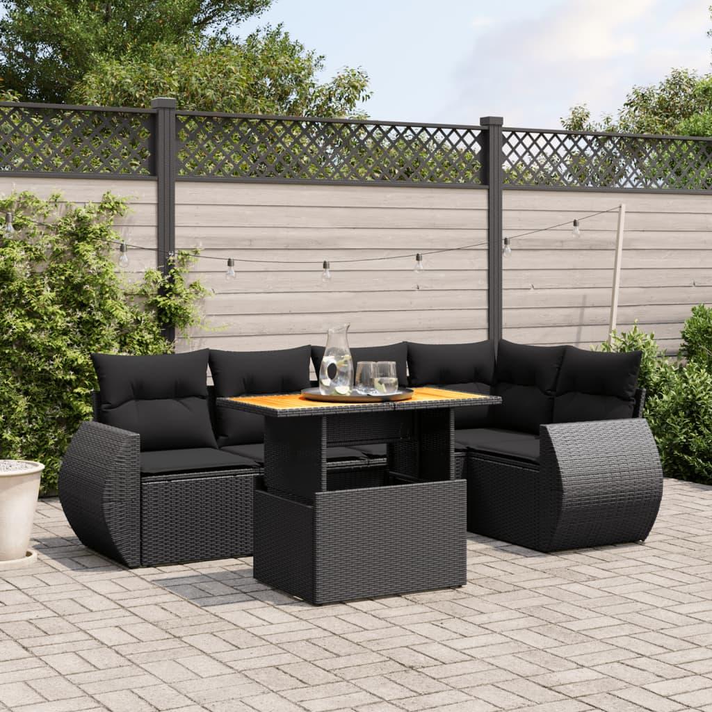 6 Piece Garden Sofa Set with Cushions Black Poly Rattan