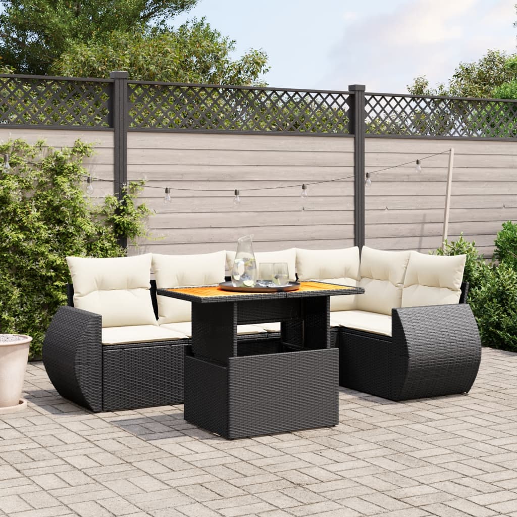 6 Piece Garden Sofa Set with Cushions Black Poly Rattan