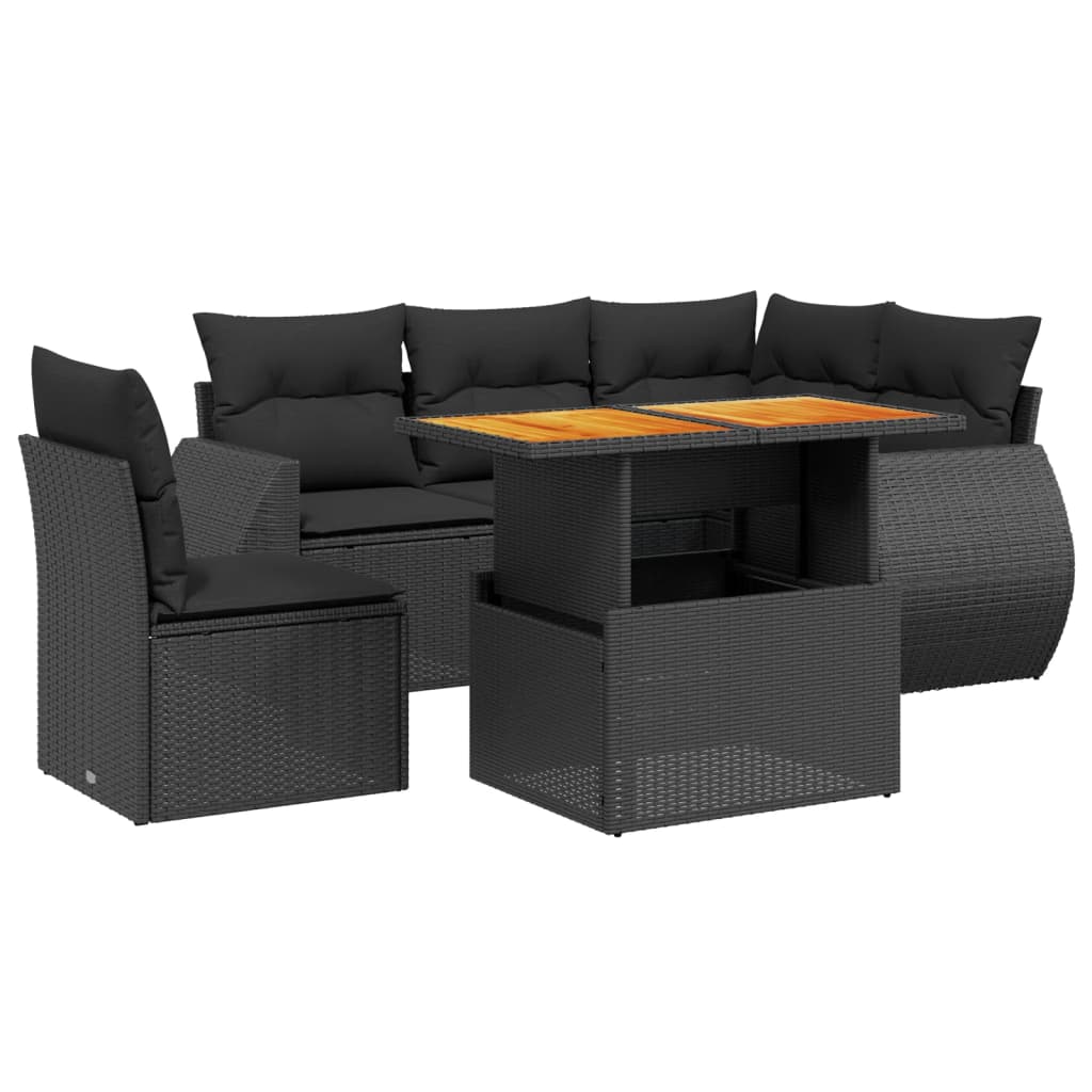 6 Piece Garden Sofa Set with Cushions Black Poly Rattan