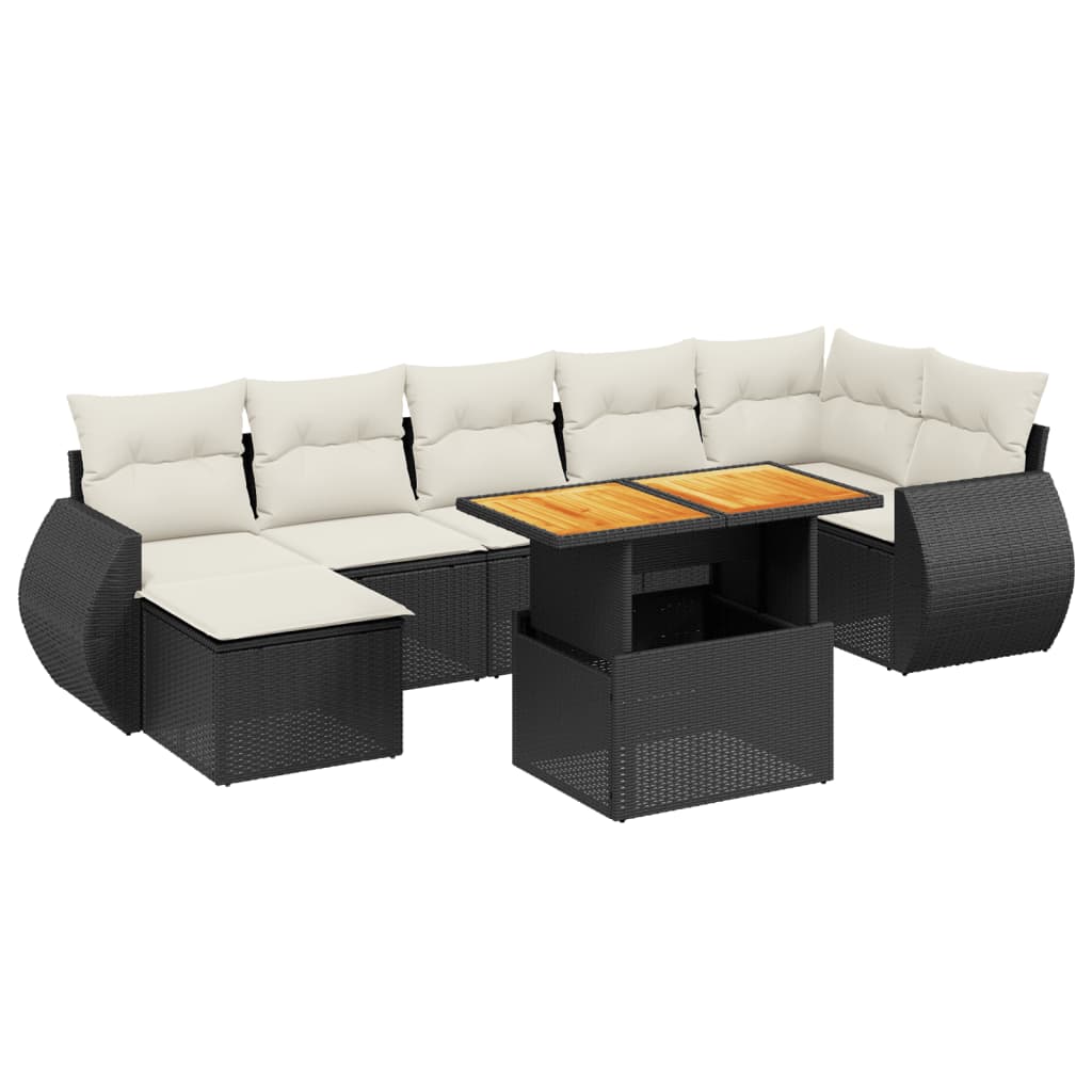 8 Piece Garden Sofa Set with Cushions Black Poly Rattan