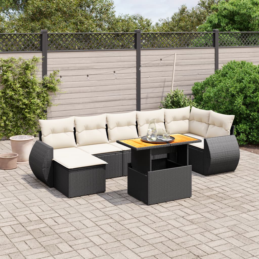 8 Piece Garden Sofa Set with Cushions Black Poly Rattan