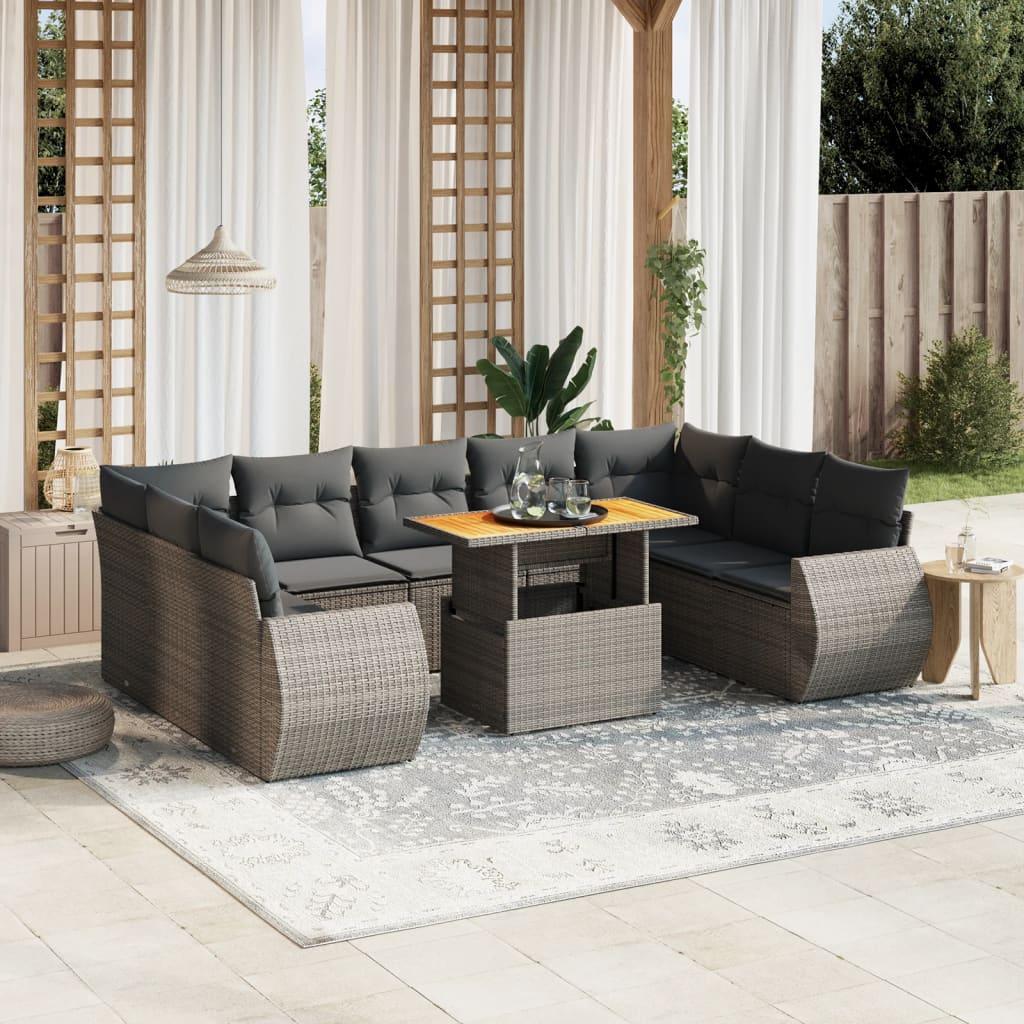 10 Piece Garden Sofa Set with Cushions Grey Poly Rattan