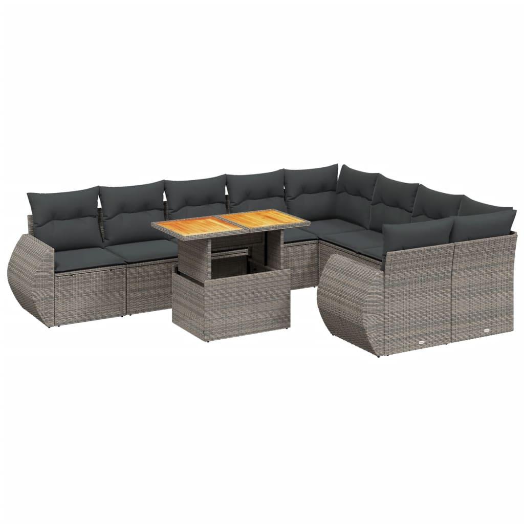 10 Piece Garden Sofa Set with Cushions Grey Poly Rattan