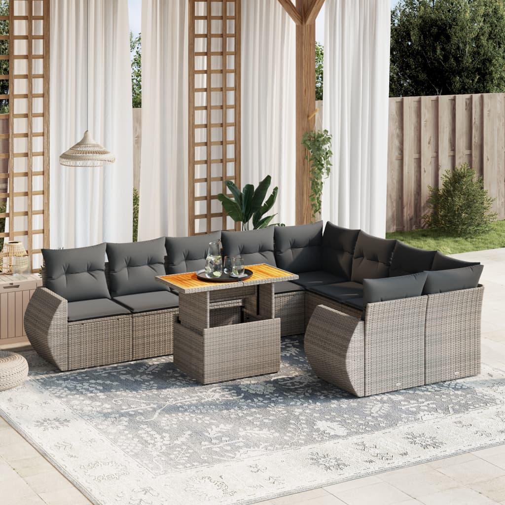 10 Piece Garden Sofa Set with Cushions Grey Poly Rattan