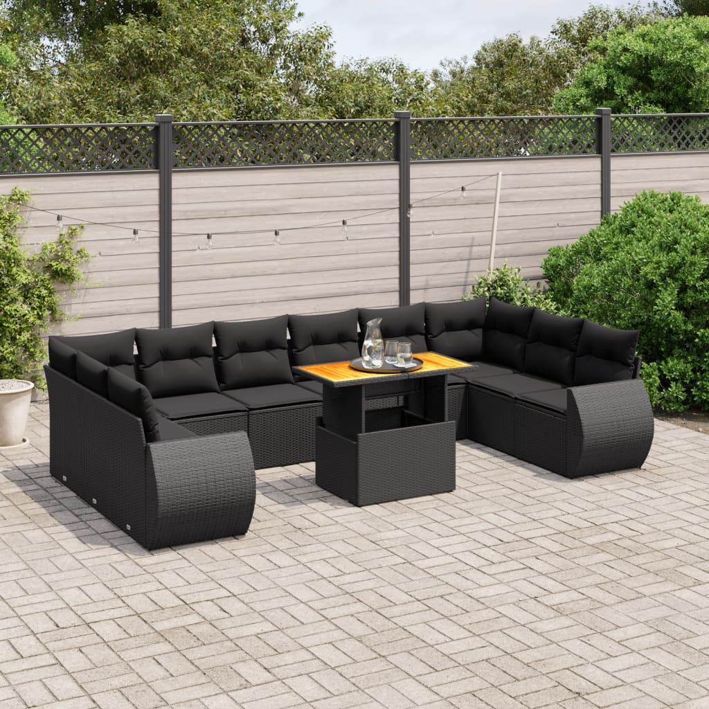 11 Piece Garden Sofa Set with Cushions Black Poly Rattan