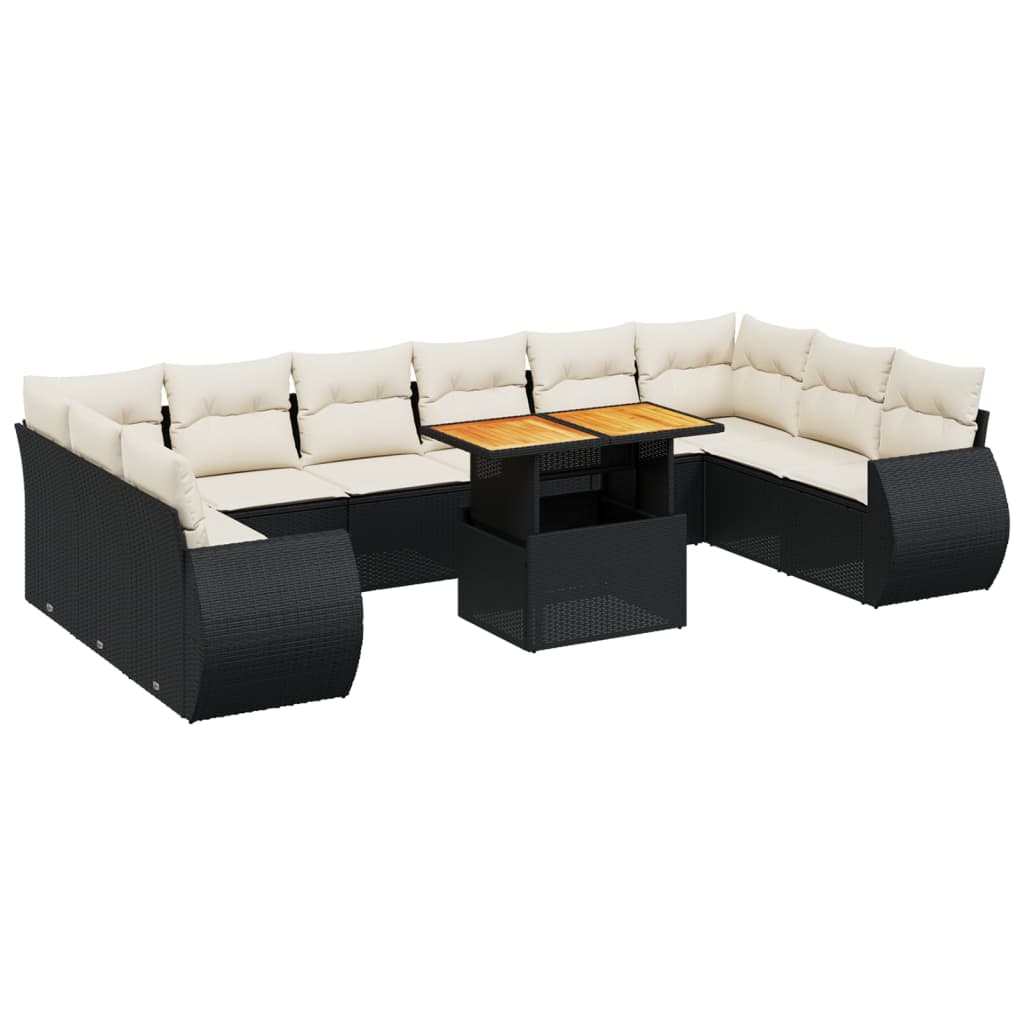 11 Piece Garden Sofa Set with Cushions Black Poly Rattan