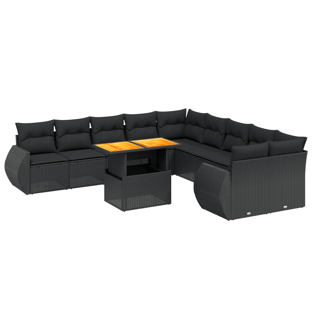 11 Piece Garden Sofa Set with Cushions Black Poly Rattan