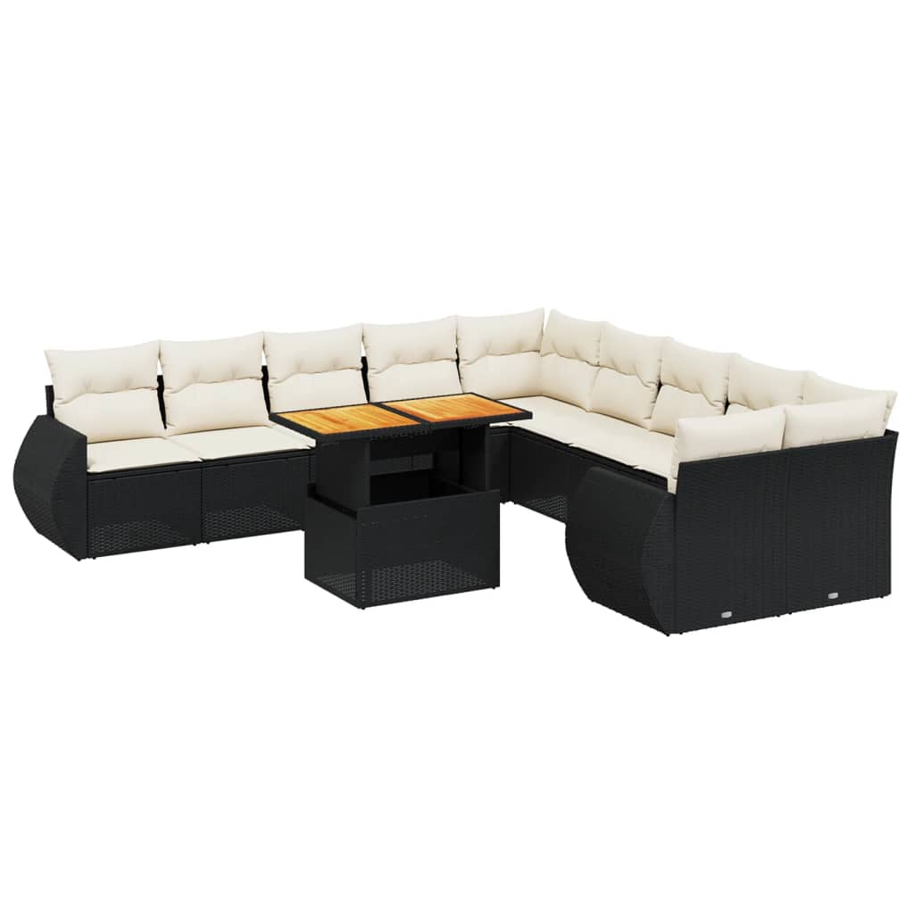 11 Piece Garden Sofa Set with Cushions Black Poly Rattan