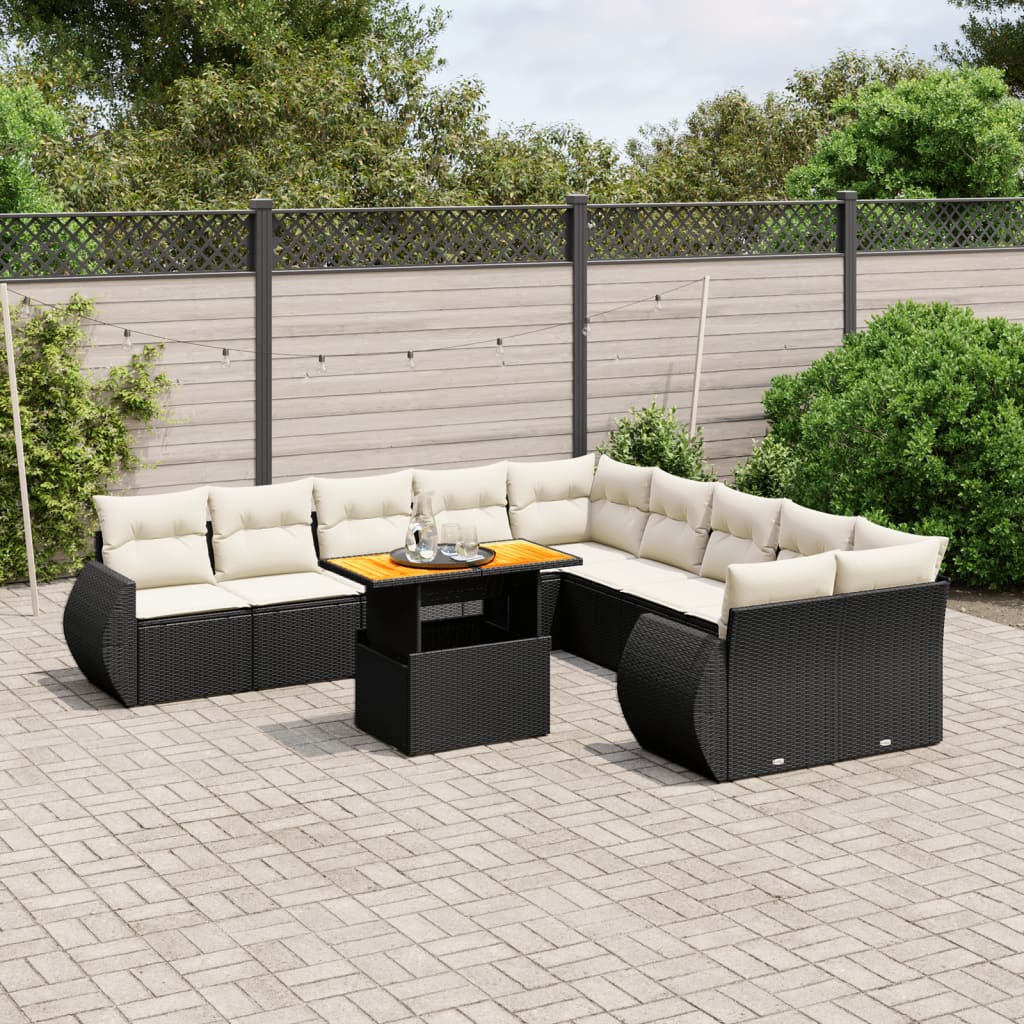 11 Piece Garden Sofa Set with Cushions Black Poly Rattan