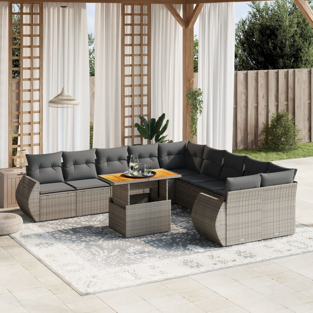 11 Piece Garden Sofa Set with Cushions Grey Poly Rattan