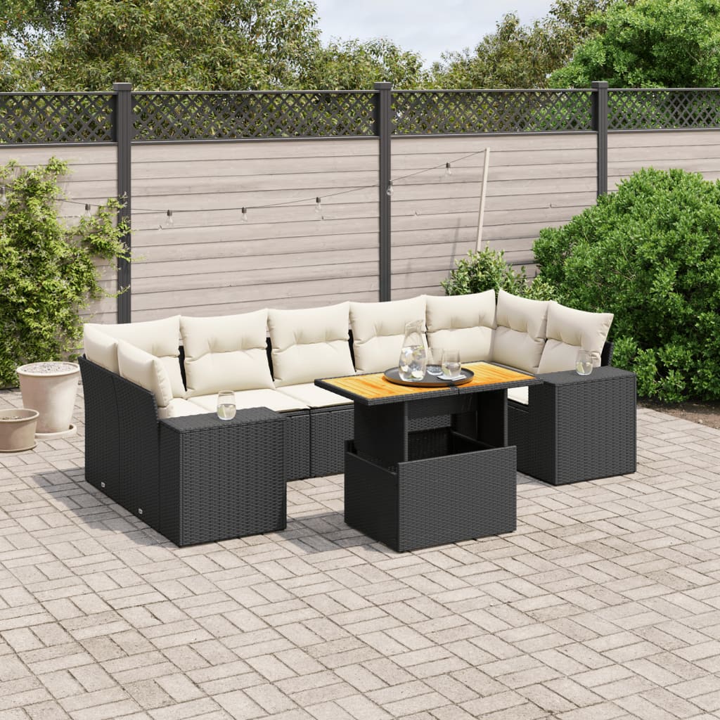 8 Piece Garden Sofa Set with Cushions Black Poly Rattan