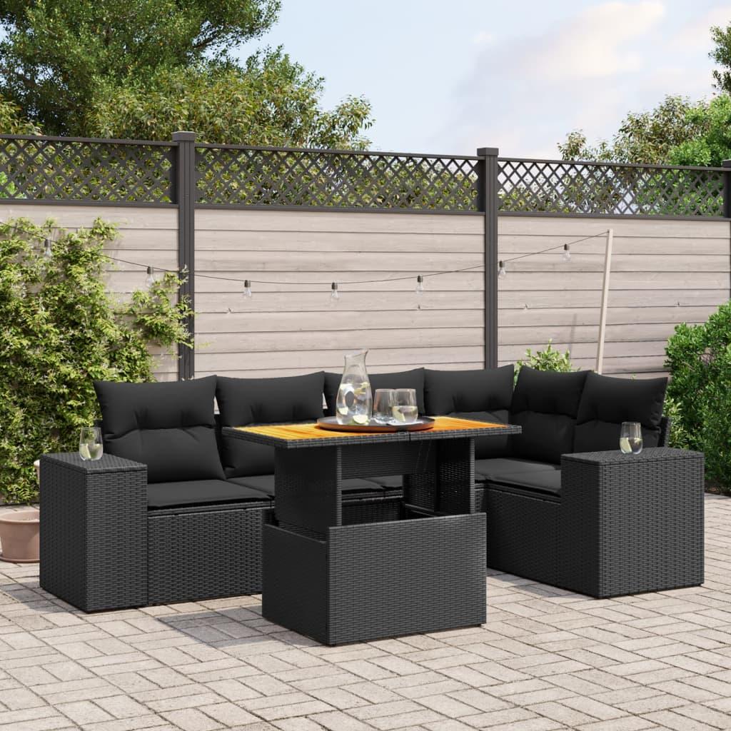 6 Piece Garden Sofa Set with Cushions Black Poly Rattan