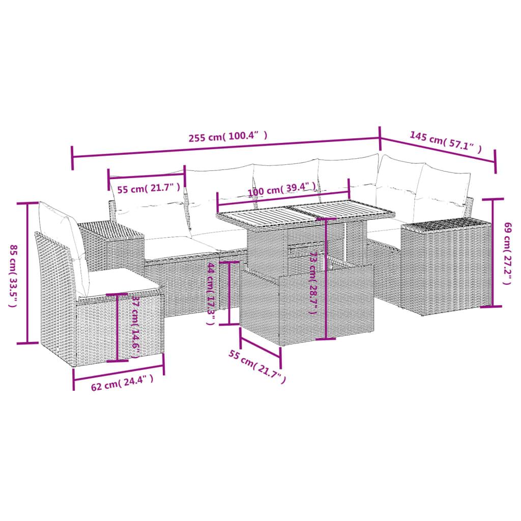 7 Piece Garden Sofa Set with Cushions Black Poly Rattan