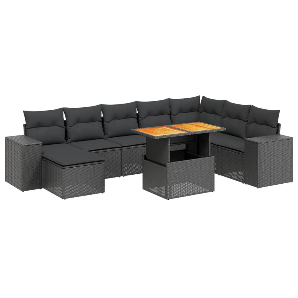 9 Piece Garden Sofa Set with Cushions Black Poly Rattan