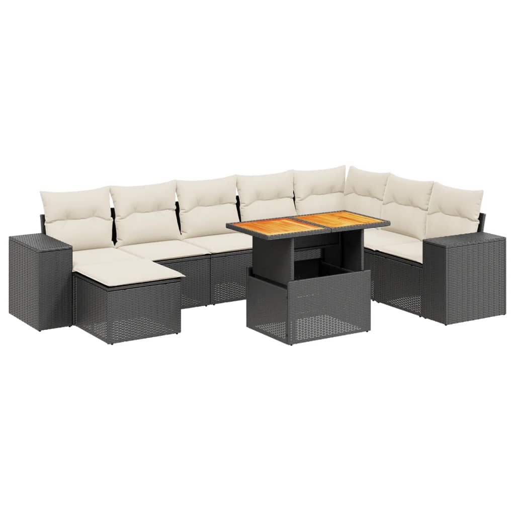 9 Piece Garden Sofa Set with Cushions Black Poly Rattan