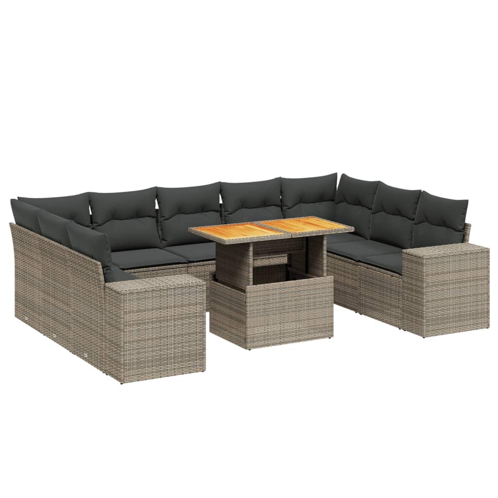 10 Piece Garden Sofa Set with Cushions Grey Poly Rattan