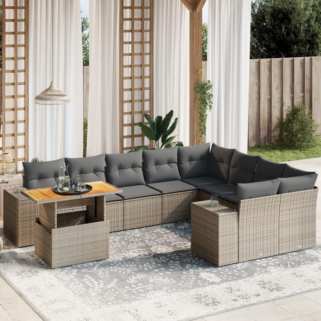 10 Piece Garden Sofa Set with Cushions Grey Poly Rattan