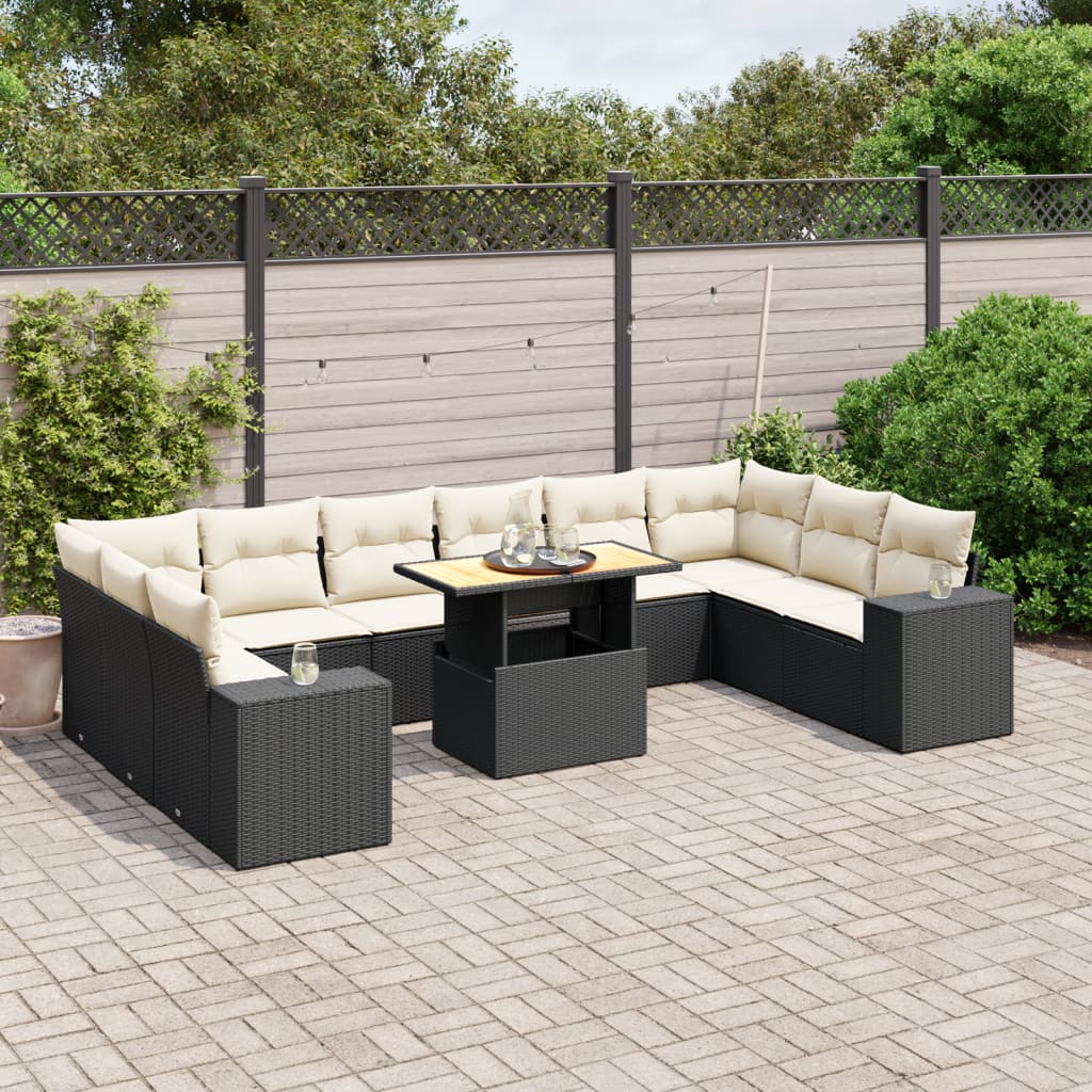 11 Piece Garden Sofa Set with Cushions Black Poly Rattan