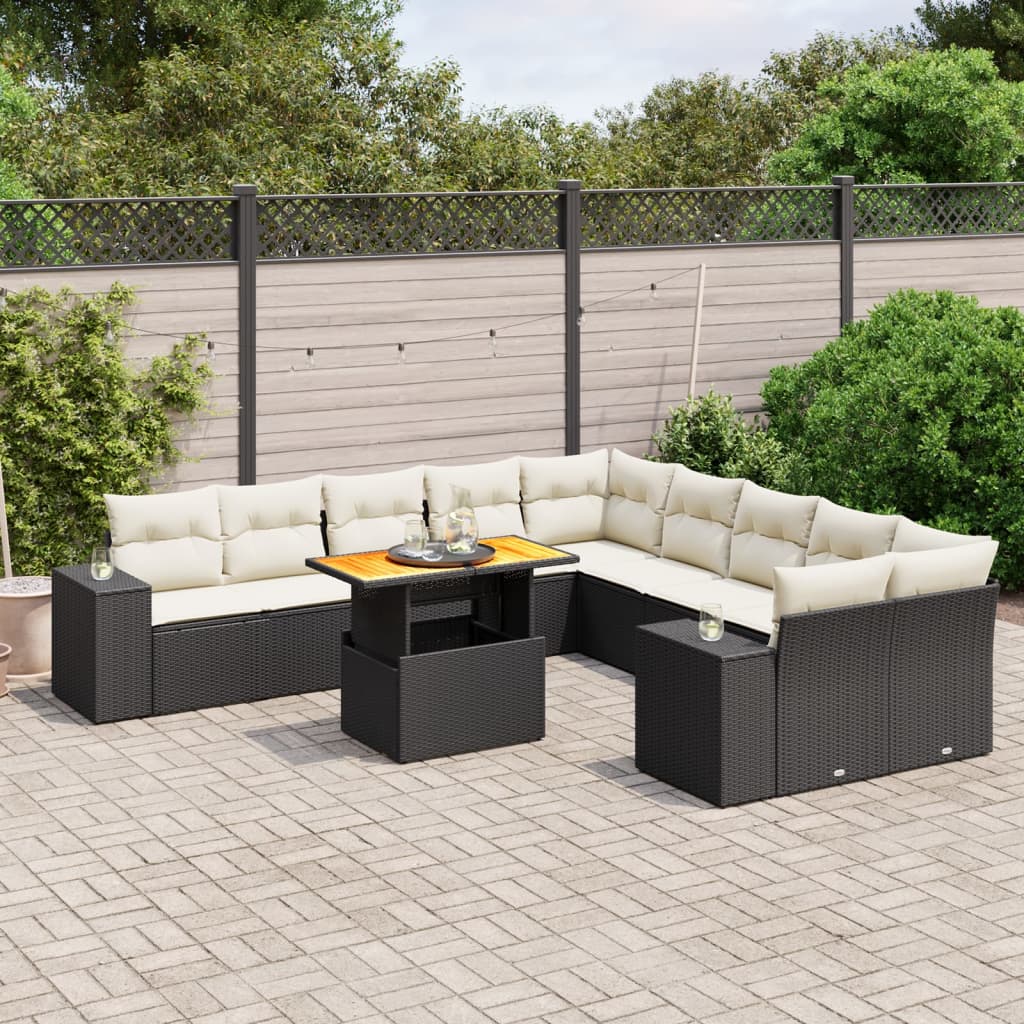 11 Piece Garden Sofa Set with Cushions Black Poly Rattan