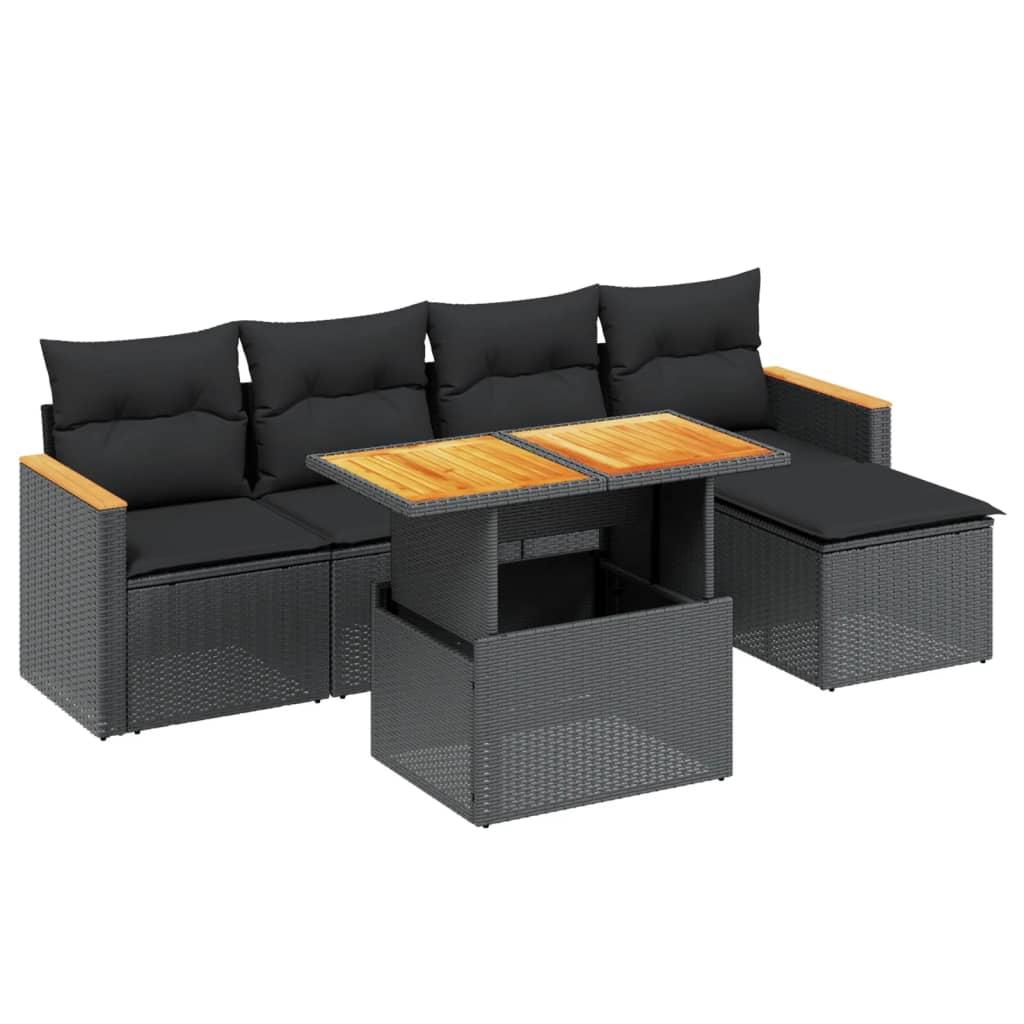 6 Piece Garden Sofa Set with Cushions Black Poly Rattan