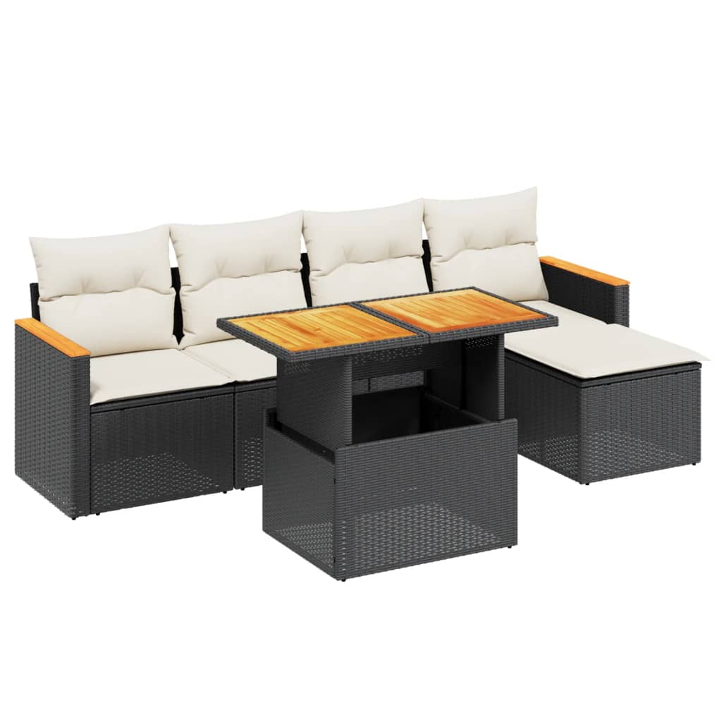 6 Piece Garden Sofa Set with Cushions Black Poly Rattan