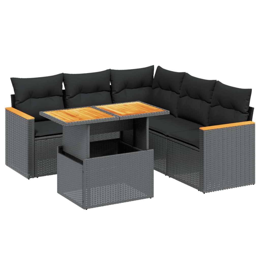 6 Piece Garden Sofa Set with Cushions Black Poly Rattan