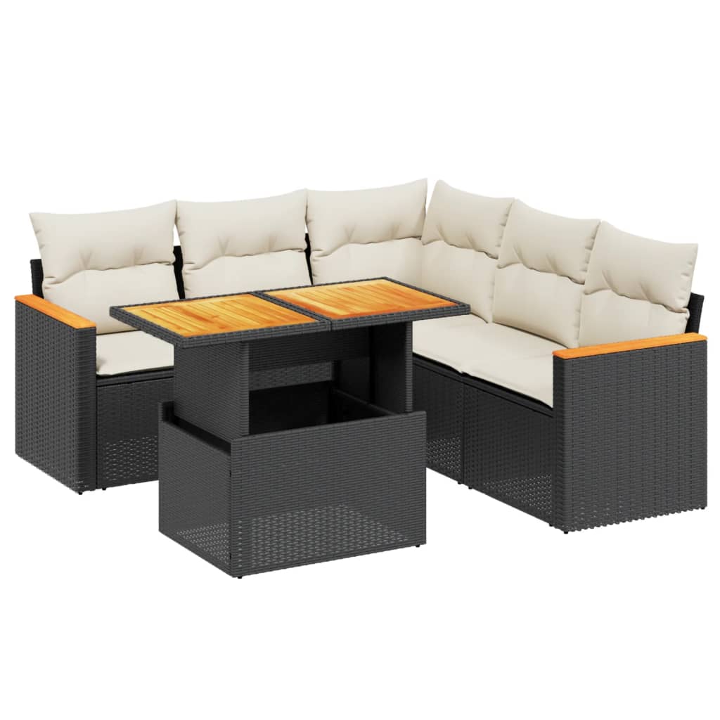 6 Piece Garden Sofa Set with Cushions Black Poly Rattan