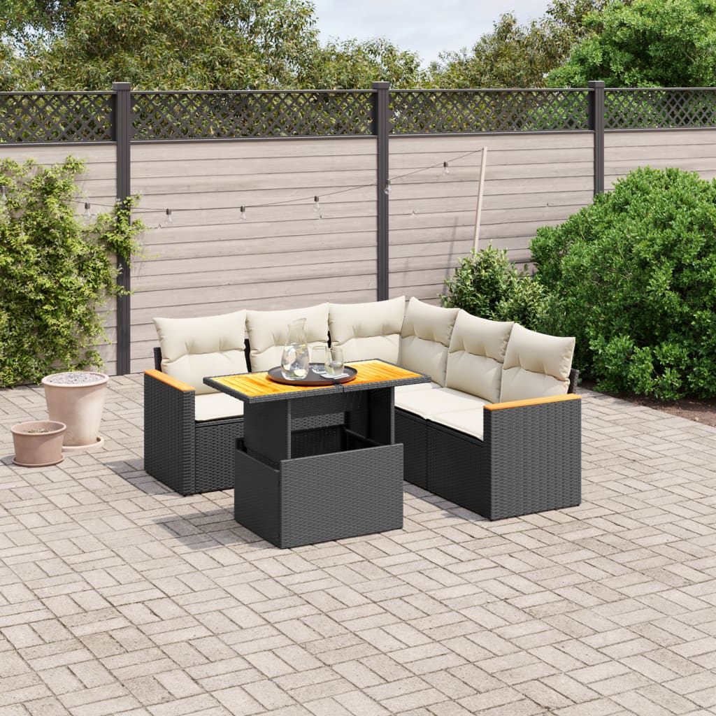 6 Piece Garden Sofa Set with Cushions Black Poly Rattan