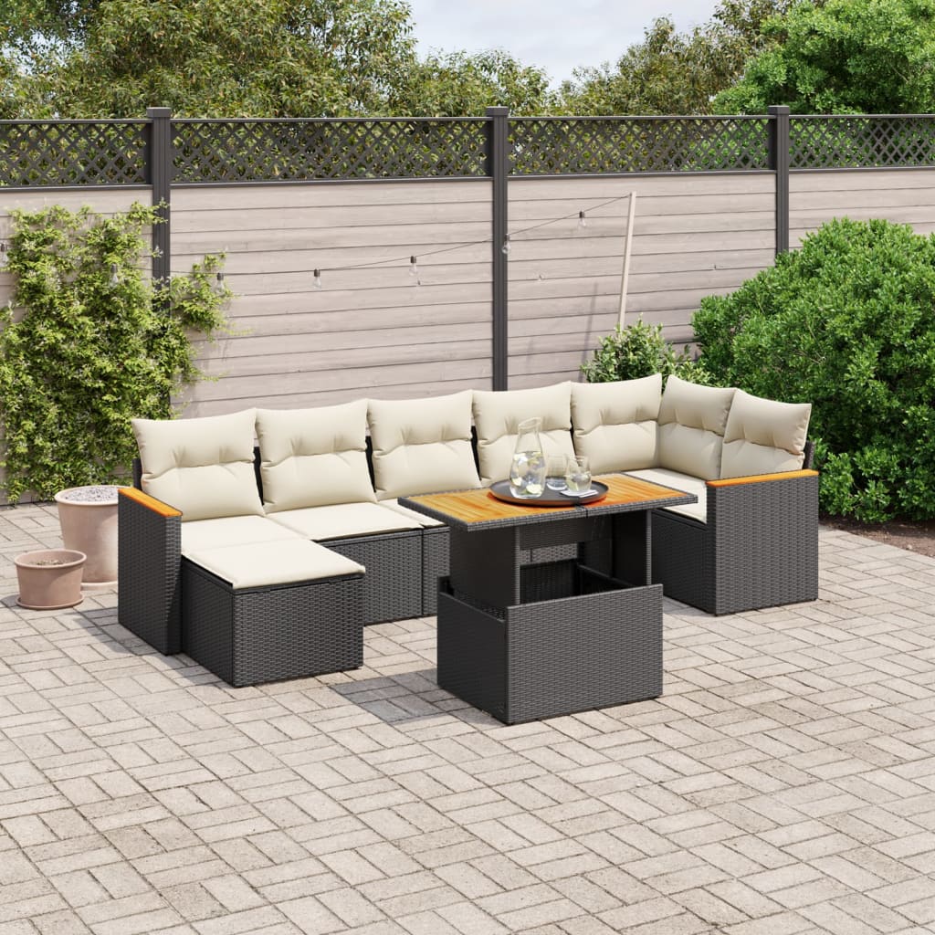 8 Piece Garden Sofa Set with Cushions Black Poly Rattan