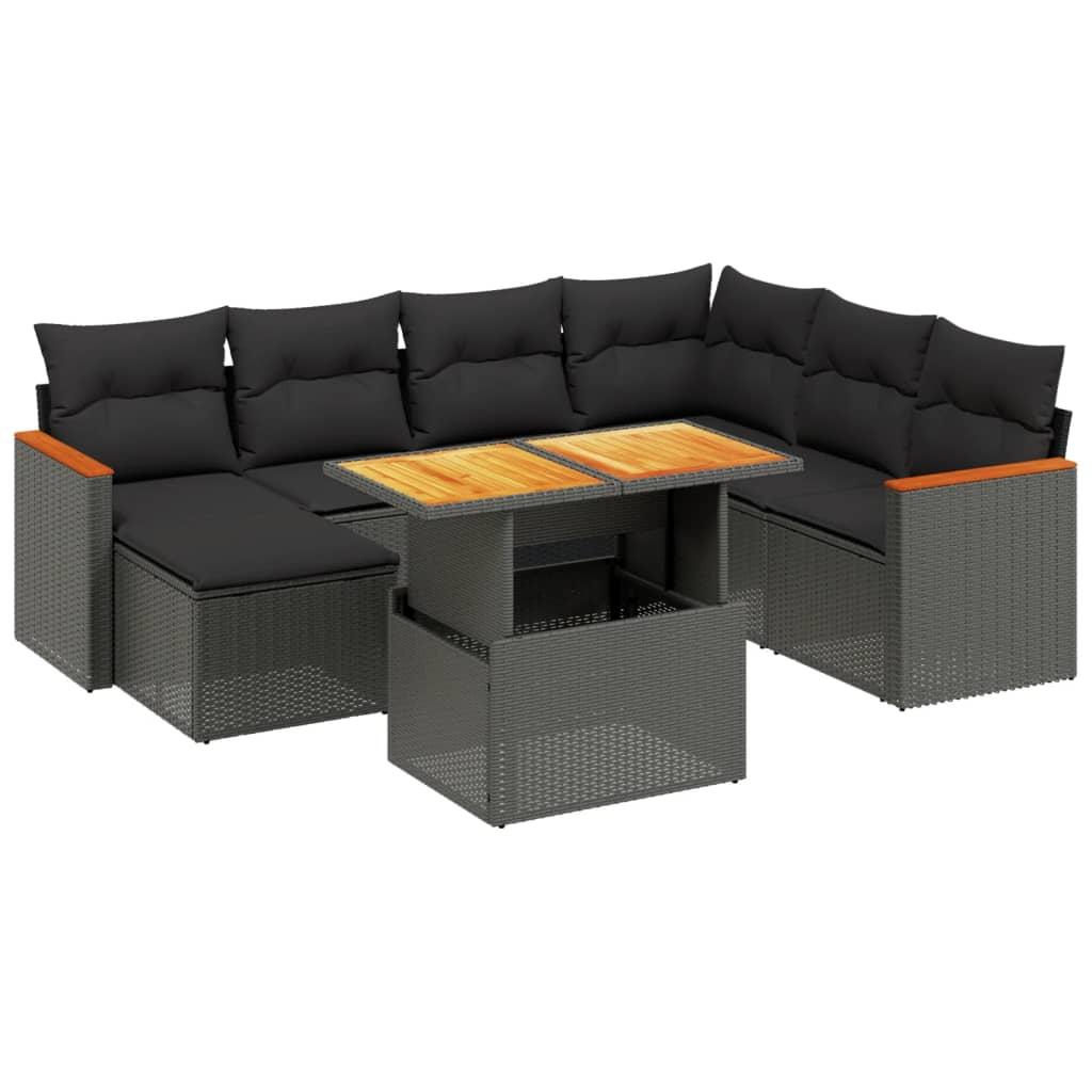 8 Piece Garden Sofa Set with Cushions Black Poly Rattan