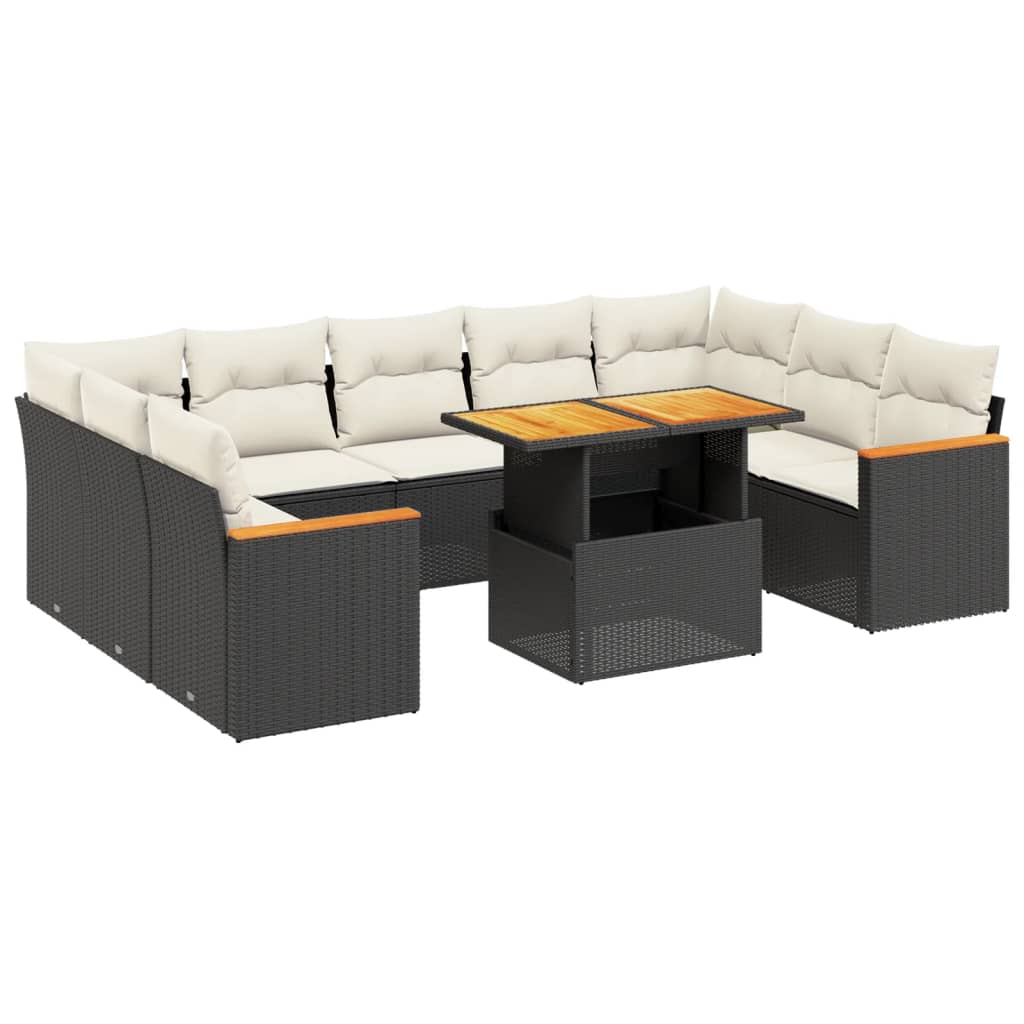 11 Piece Garden Sofa Set with Cushions Black Poly Rattan