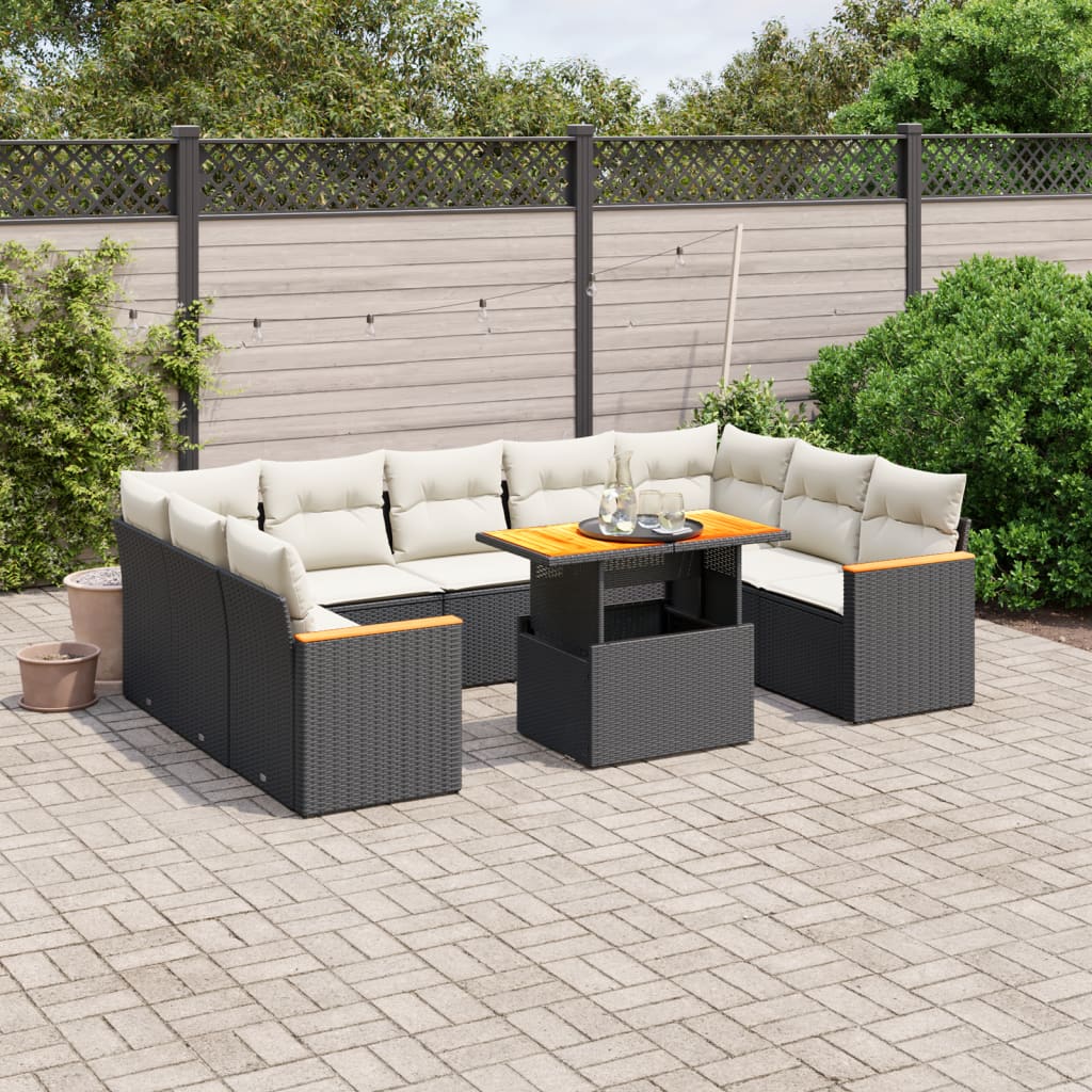 11 Piece Garden Sofa Set with Cushions Black Poly Rattan