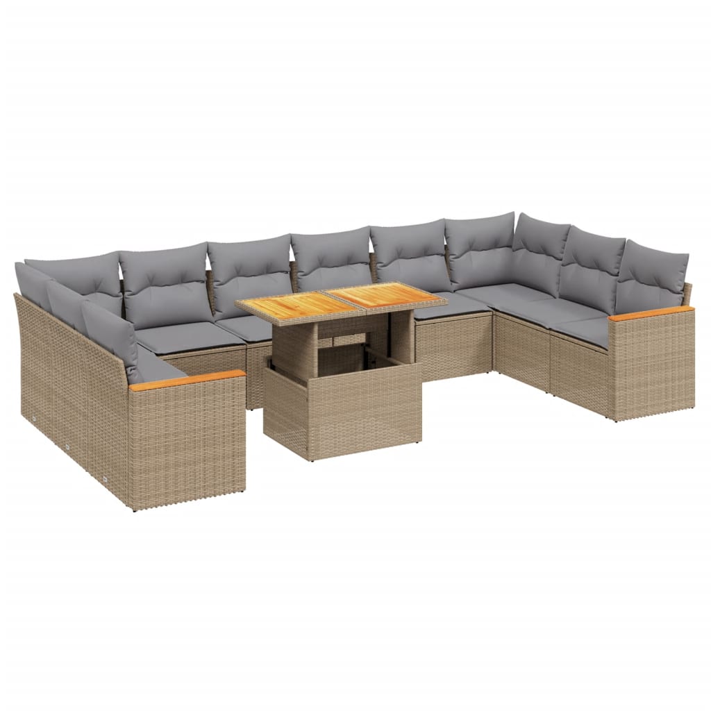 11 Piece Garden Sofa Set with Cushions Beige Poly Rattan