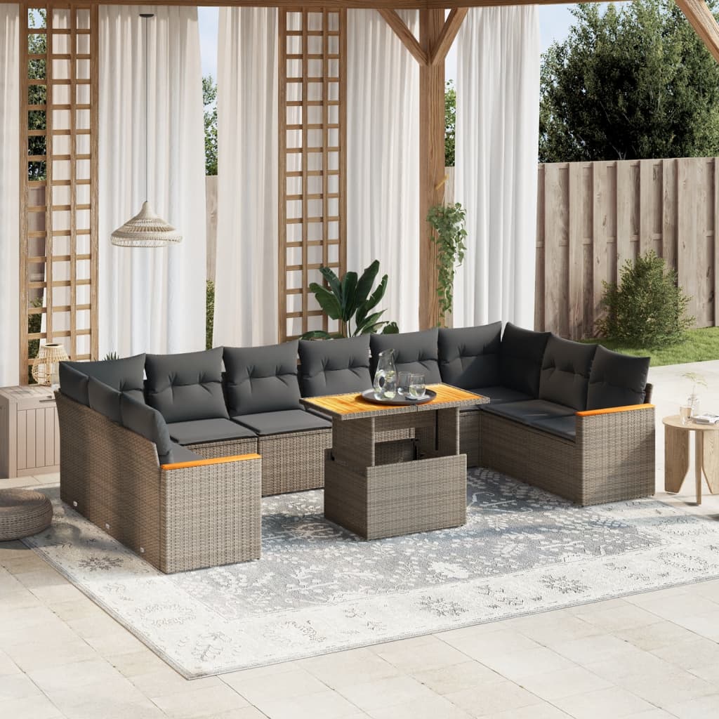 11 Piece Garden Sofa Set with Cushions Grey Poly Rattan