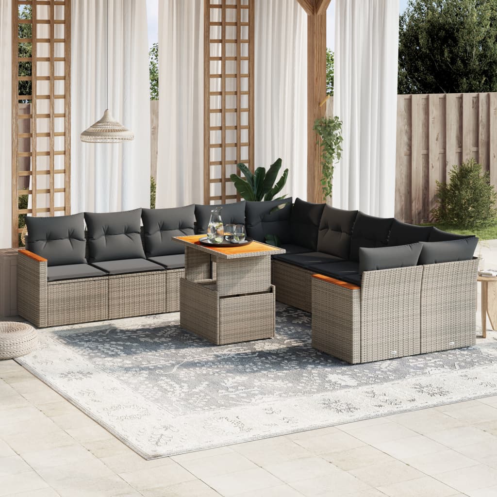 11 Piece Garden Sofa Set with Cushions Grey Poly Rattan