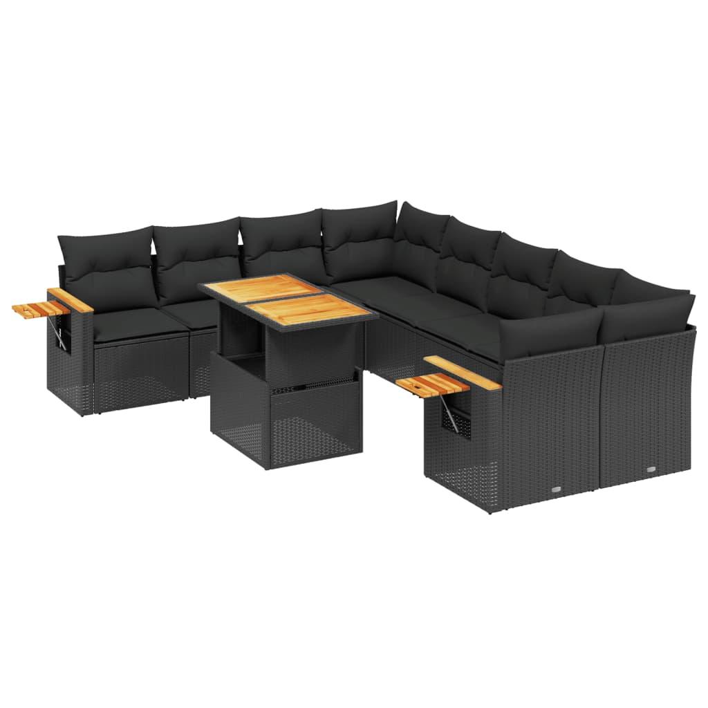 9 Piece Garden Sofa Set with Cushions Black Poly Rattan