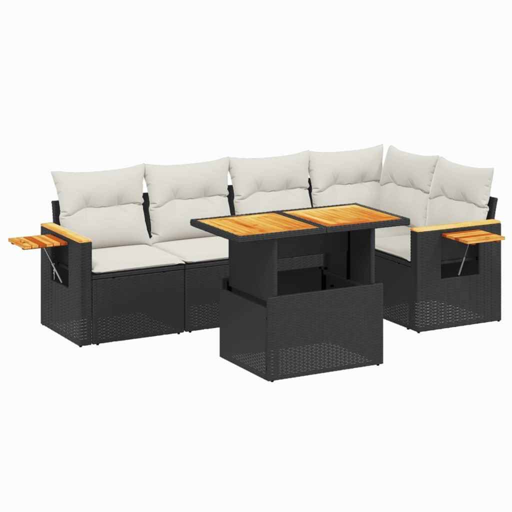 6 Piece Garden Sofa Set with Cushions Black Poly Rattan