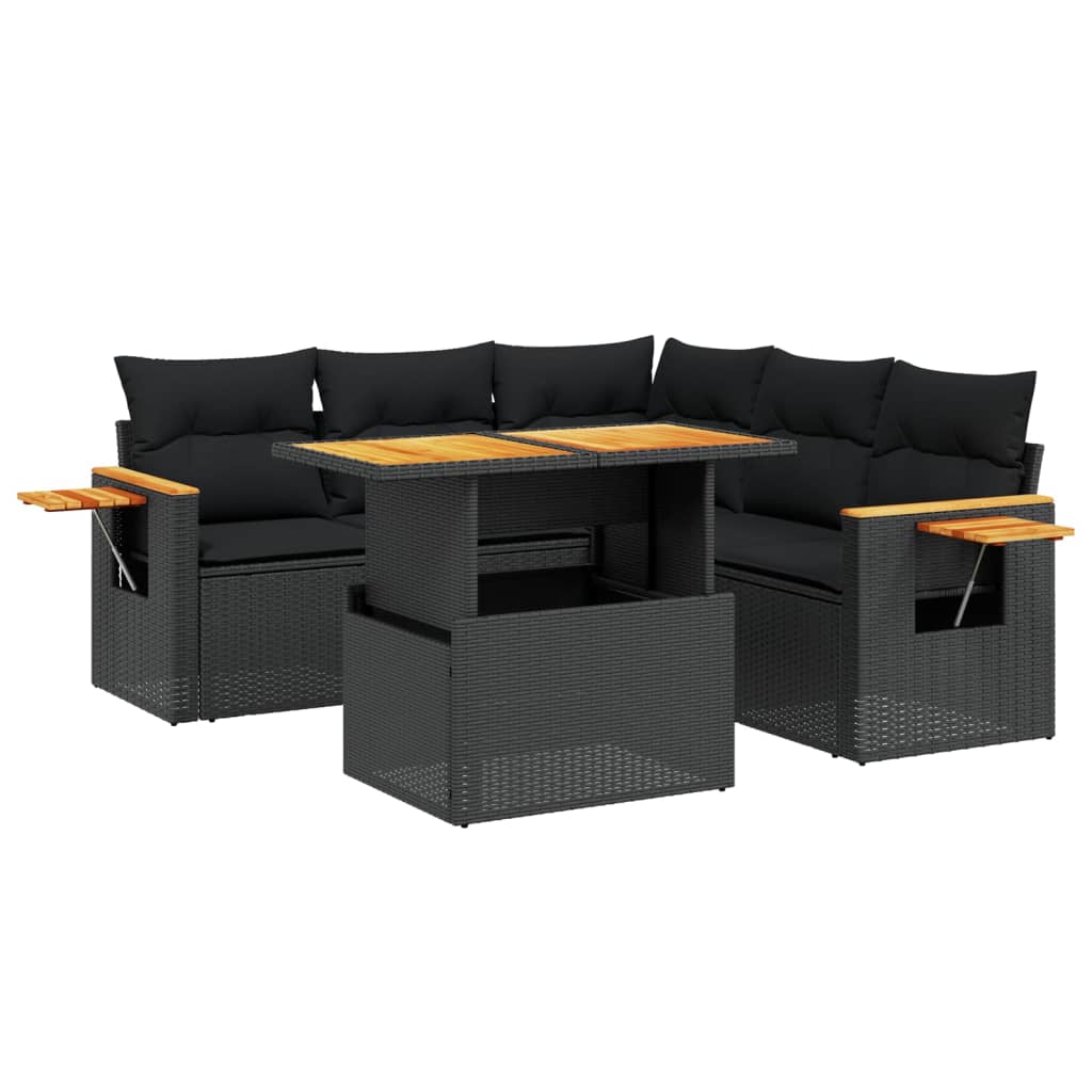 6 Piece Garden Sofa Set with Cushions Black Poly Rattan