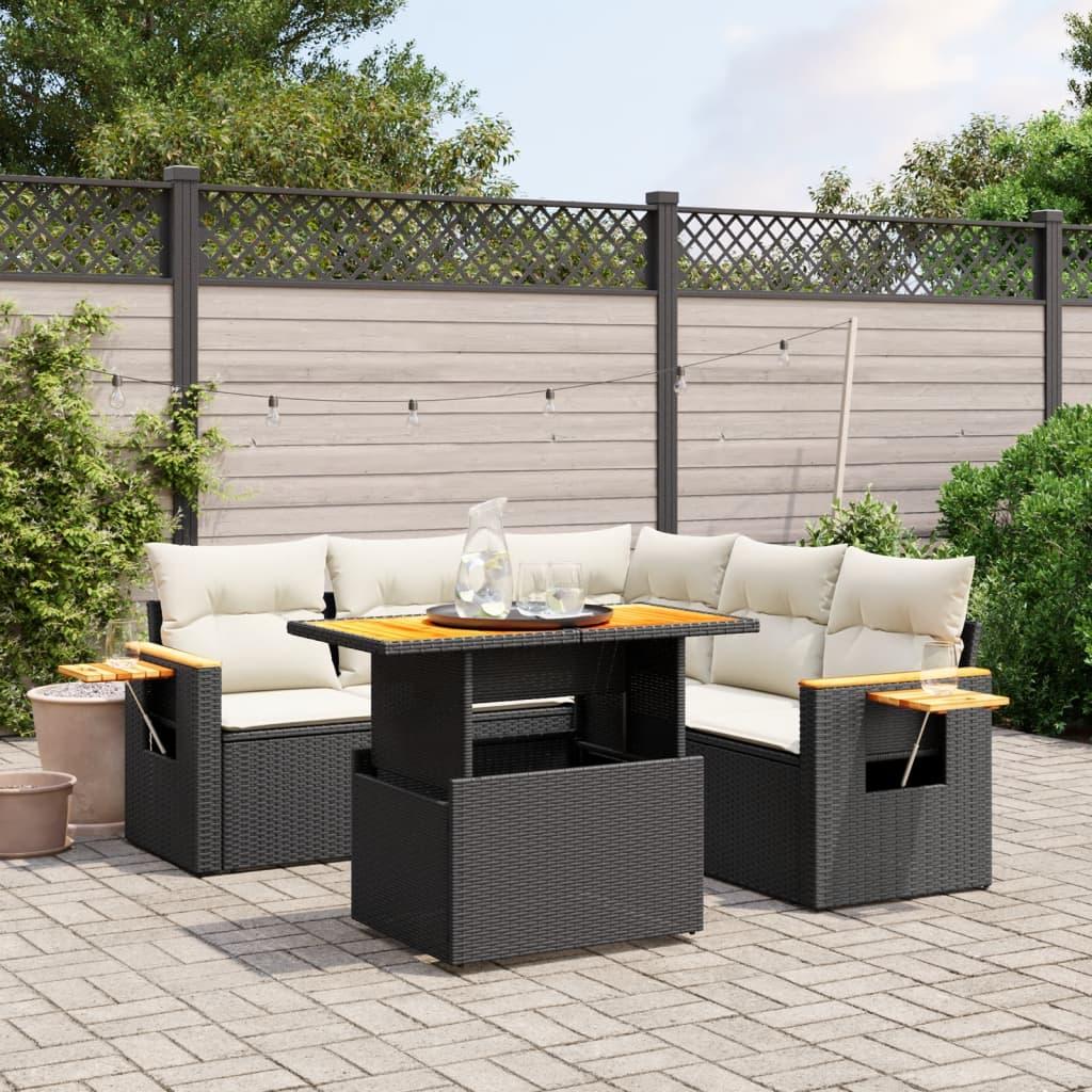 6 Piece Garden Sofa Set with Cushions Black Poly Rattan