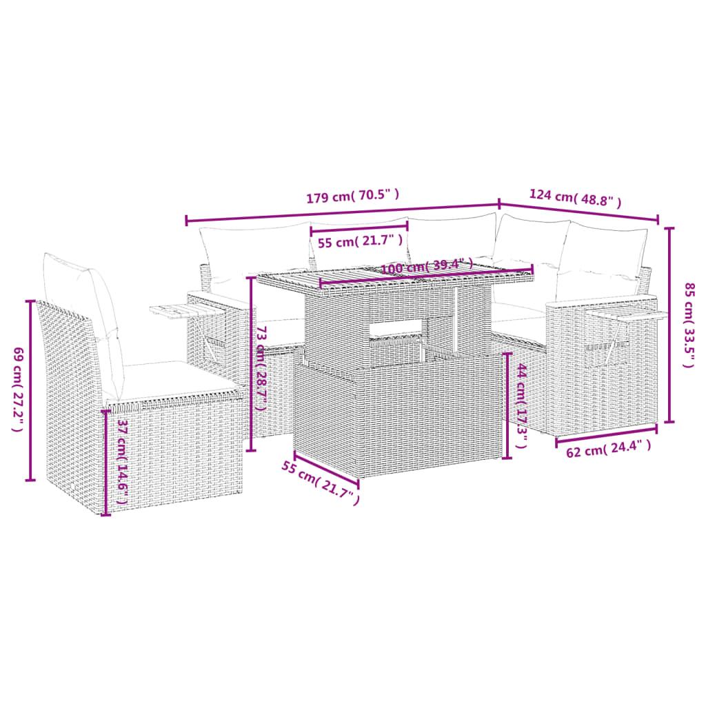 6 Piece Garden Sofa Set with Cushions Grey Poly Rattan