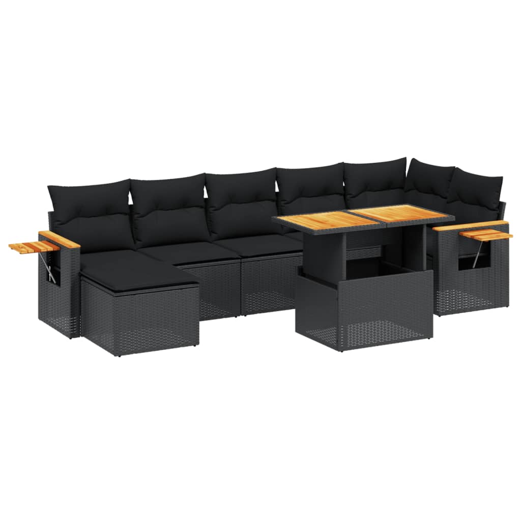 8 Piece Garden Sofa Set with Cushions Black Poly Rattan