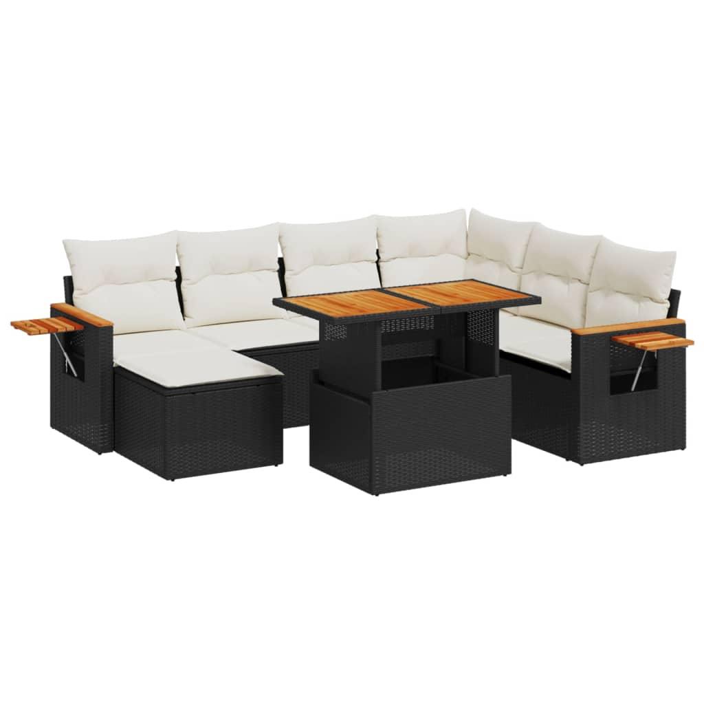 8 Piece Garden Sofa Set with Cushions Black Poly Rattan