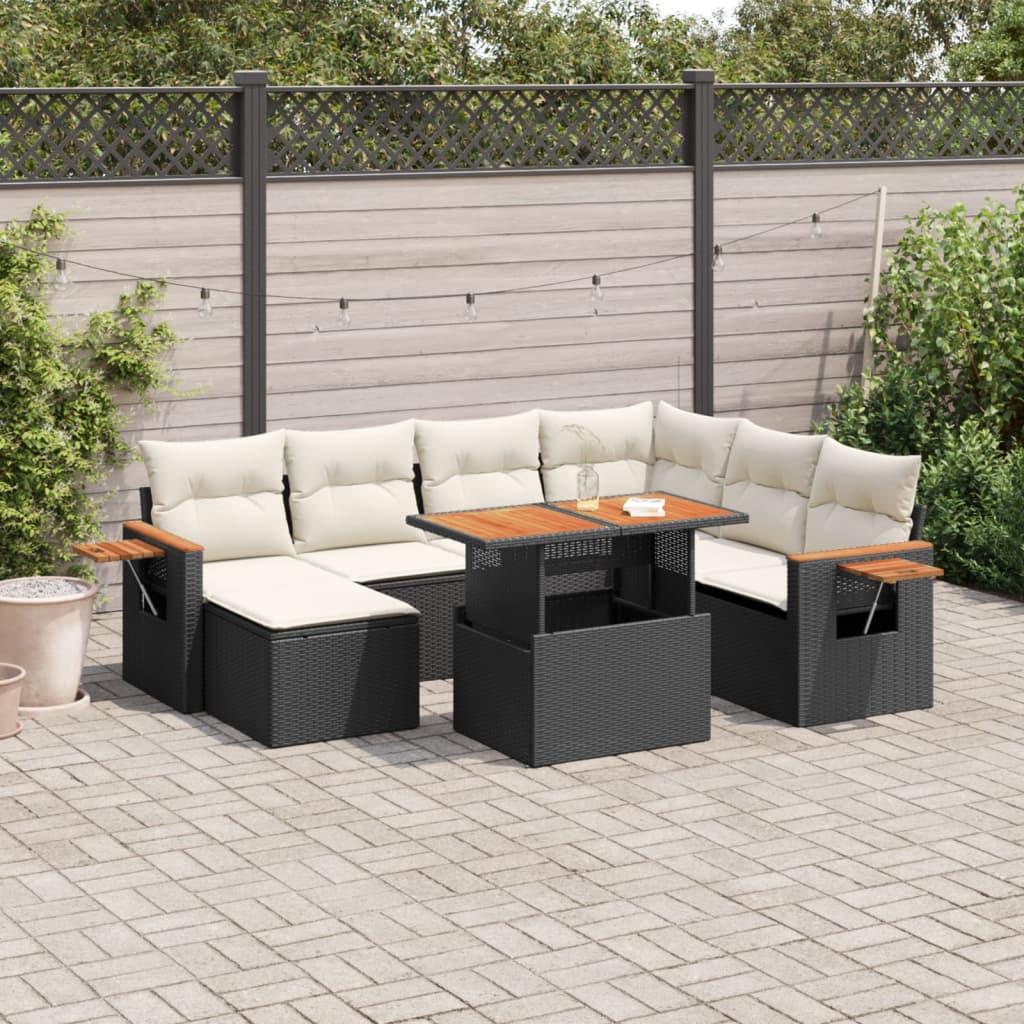 8 Piece Garden Sofa Set with Cushions Black Poly Rattan