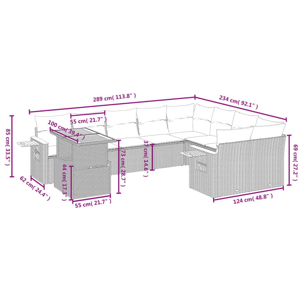 10 Piece Garden Sofa Set with Cushions Beige Poly Rattan